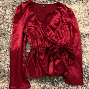 SHEIN Red Wrap Blouse